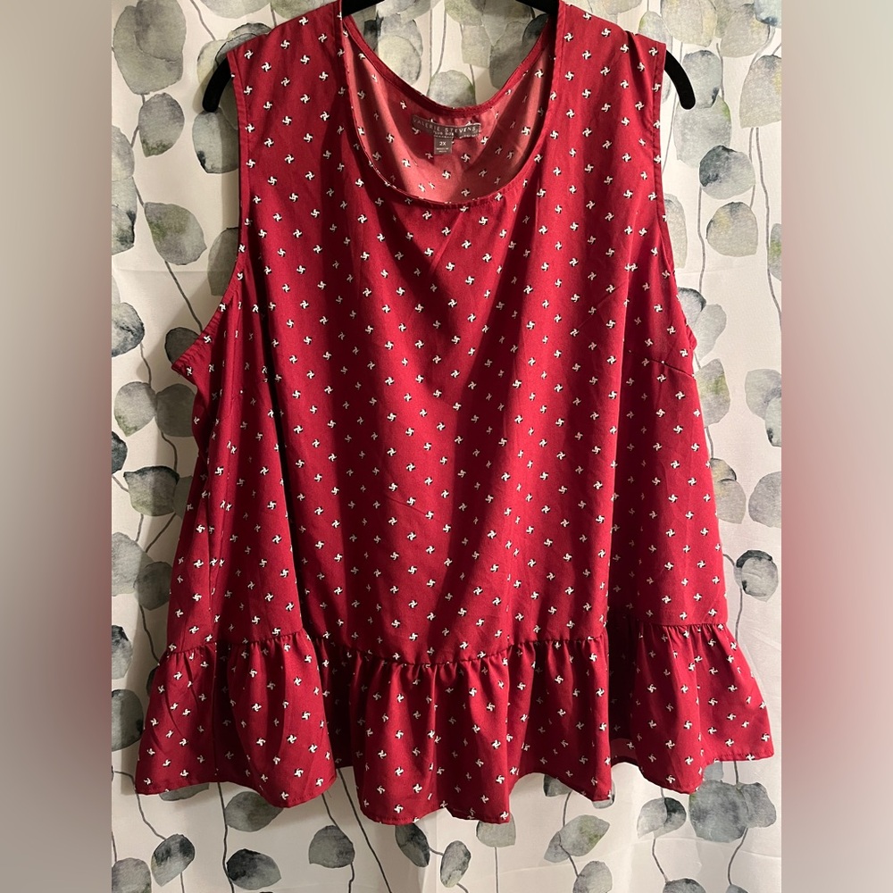 Women’s Valerie Stevens Red Sleeveless Top with Floral Print - Size 2XL
